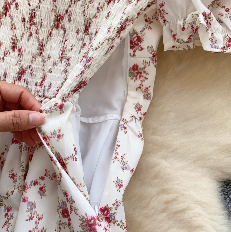 Puffy Sleeve Floral Printed Dress