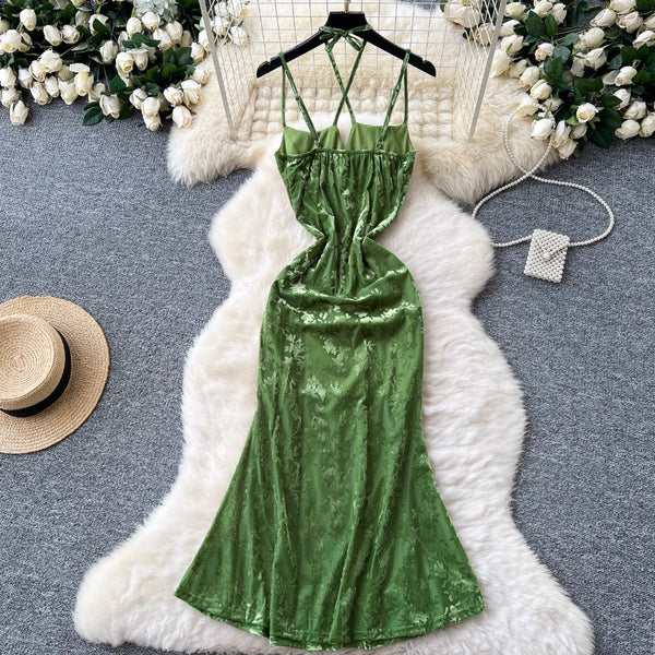 Sexy Jacquard Velvet Slip Dress