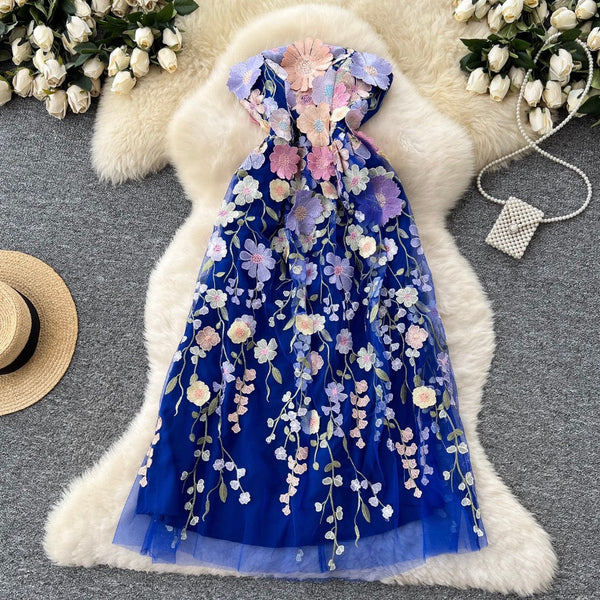 Embroidered Floral Mesh Bustier Dress