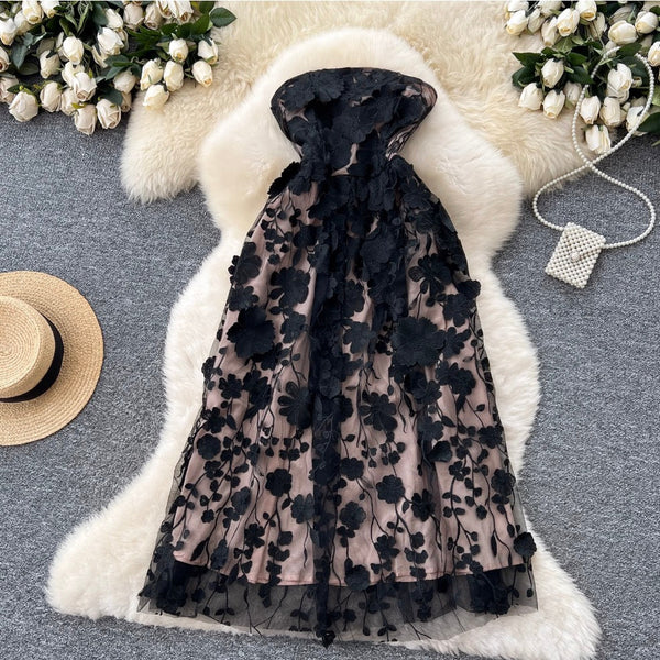 Embroidered Floral Mesh Bustier Dress