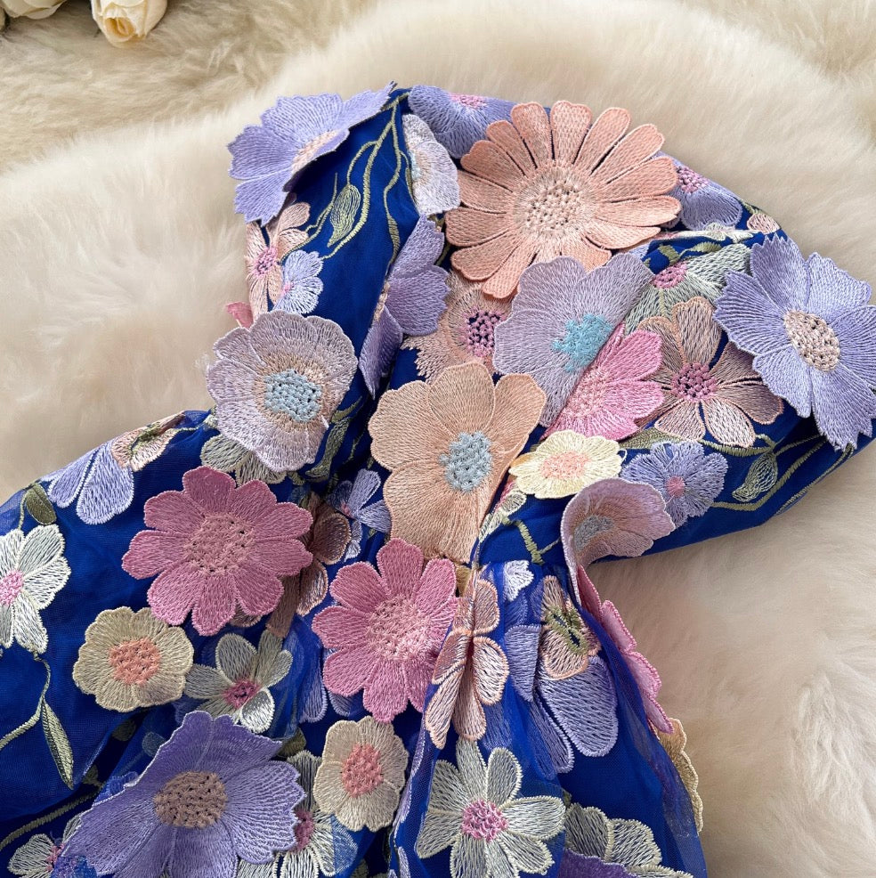 Embroidered Floral Mesh Bustier Dress