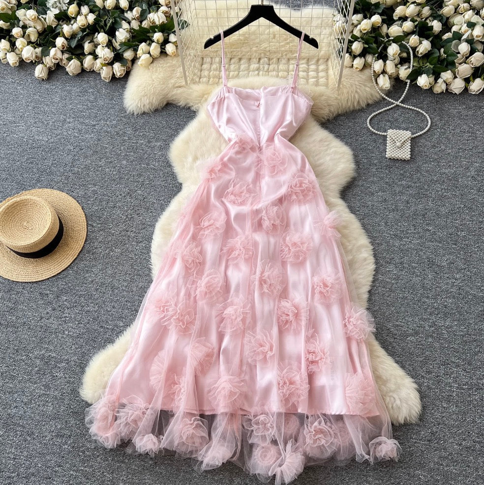 French Style Pink Floral Slip Dress