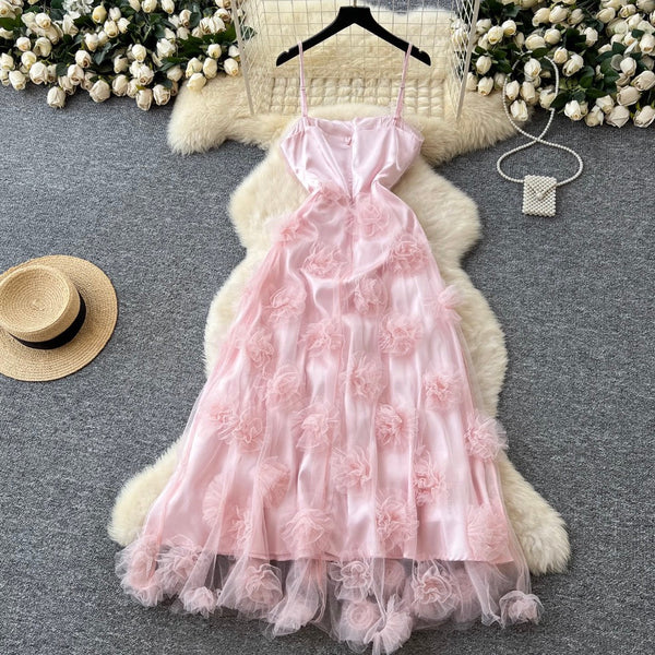 French Style Pink Floral Slip Dress