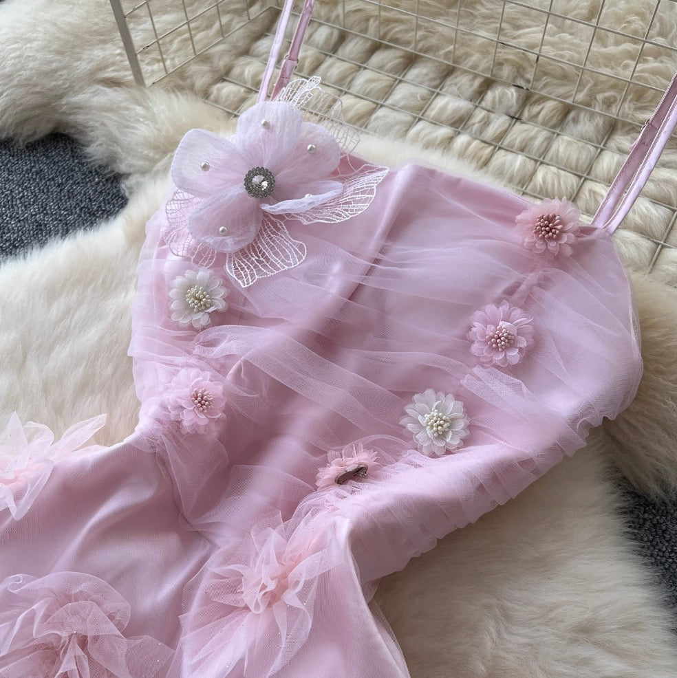 French Style Pink Floral Slip Dress