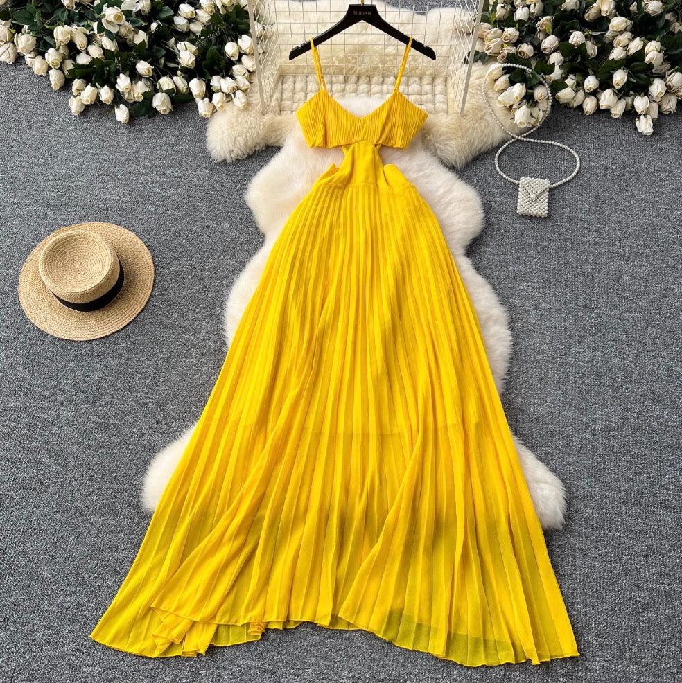Solid Color Hollowed Waistline Slip Dress