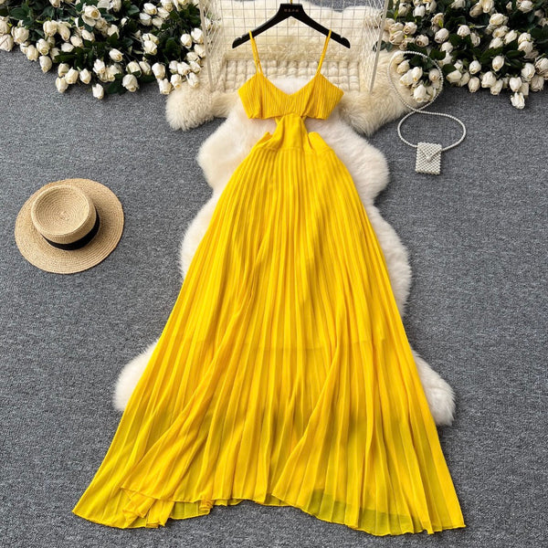 Solid Color Hollowed Waistline Slip Dress