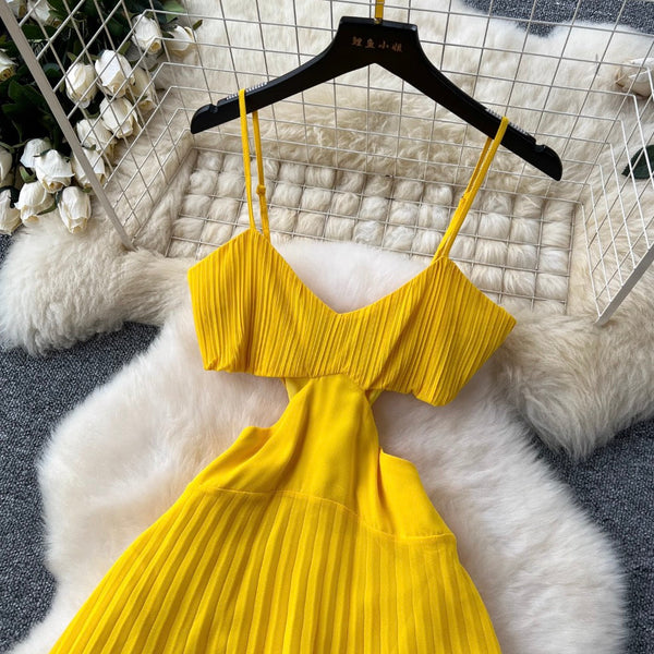 Solid Color Hollowed Waistline Slip Dress