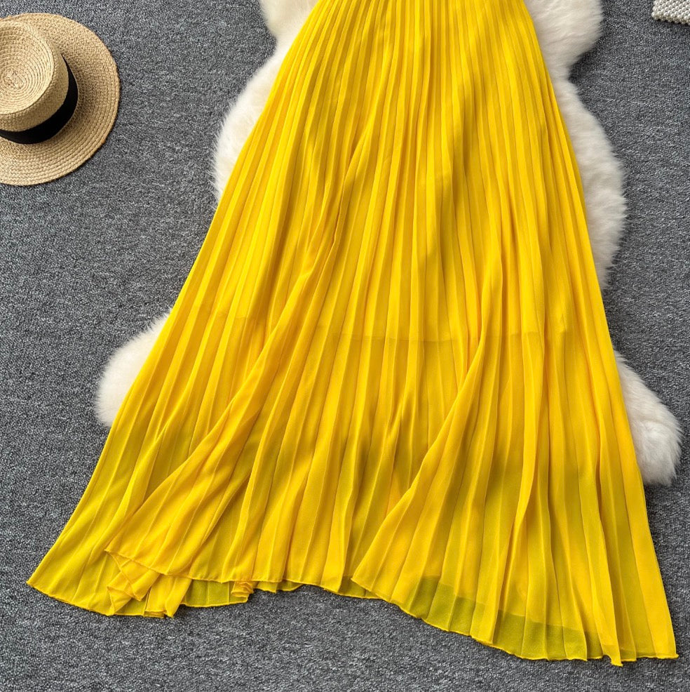 Solid Color Hollowed Waistline Slip Dress