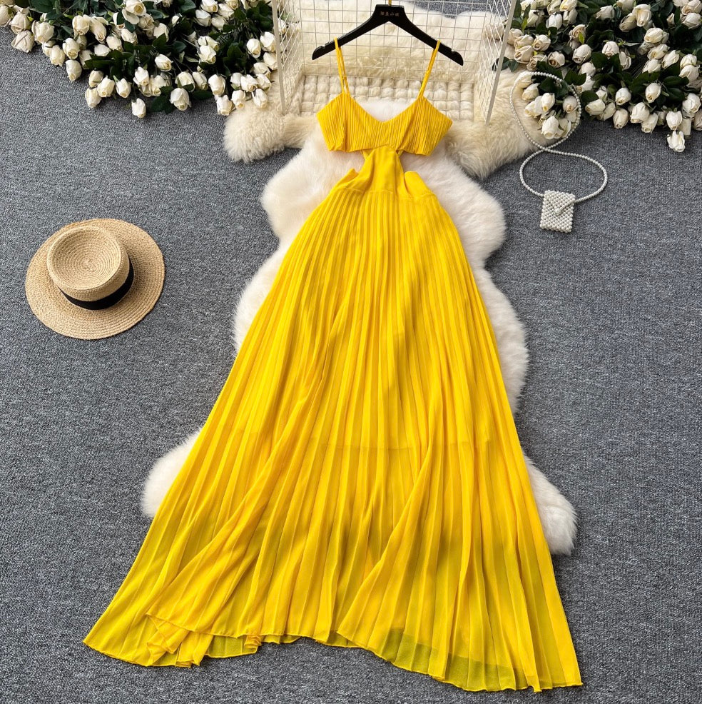 Solid Color Hollowed Waistline Slip Dress