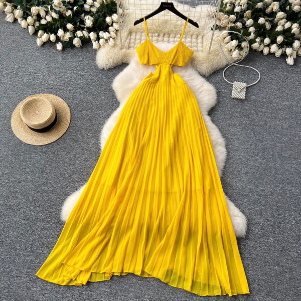 Solid Color Hollowed Waistline Slip Dress