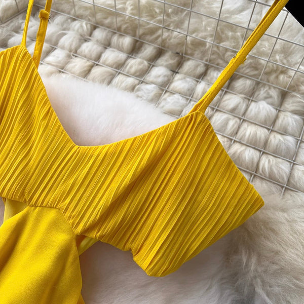 Solid Color Hollowed Waistline Slip Dress