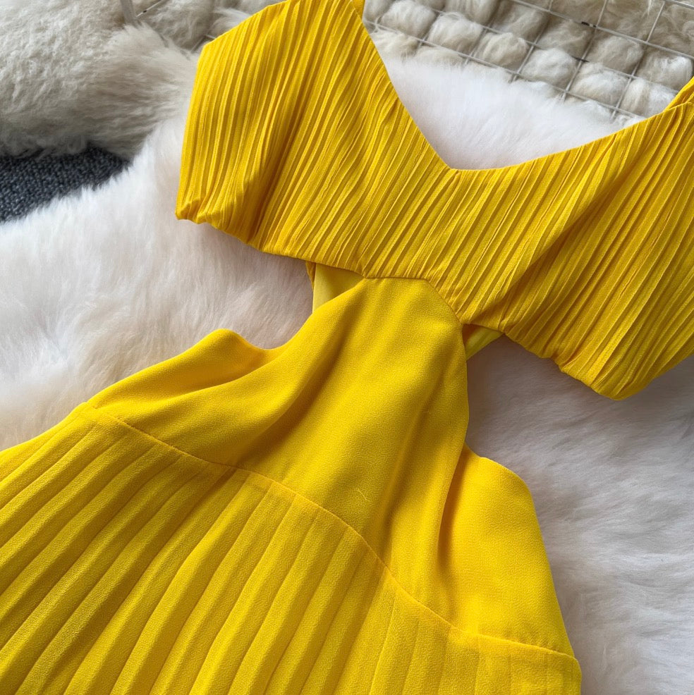Solid Color Hollowed Waistline Slip Dress