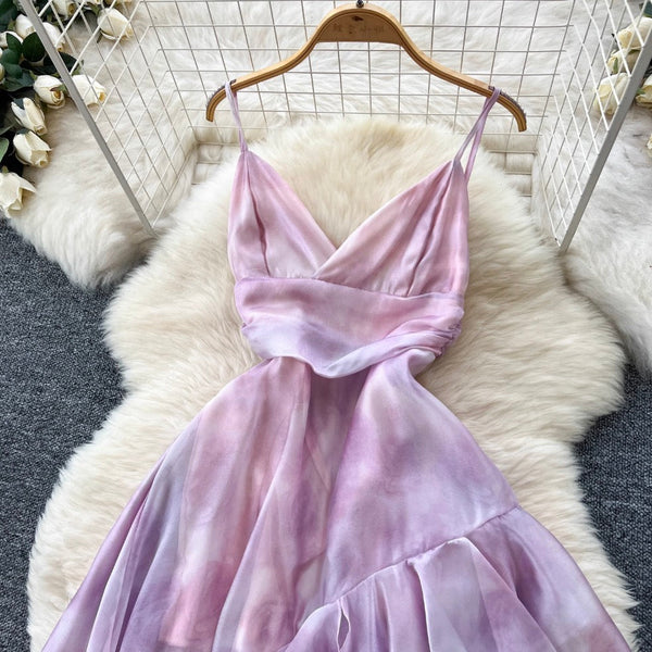 Irregular Design Purple Ruffled Slip Dress