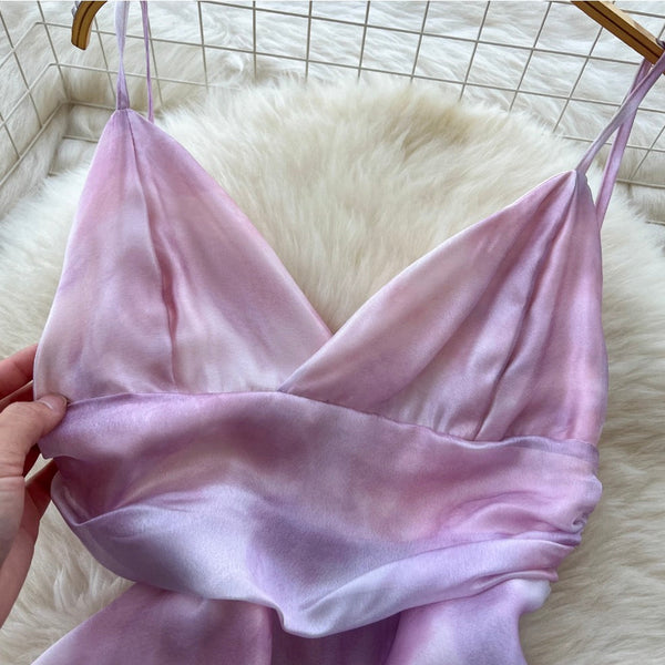 Irregular Design Purple Ruffled Slip Dress