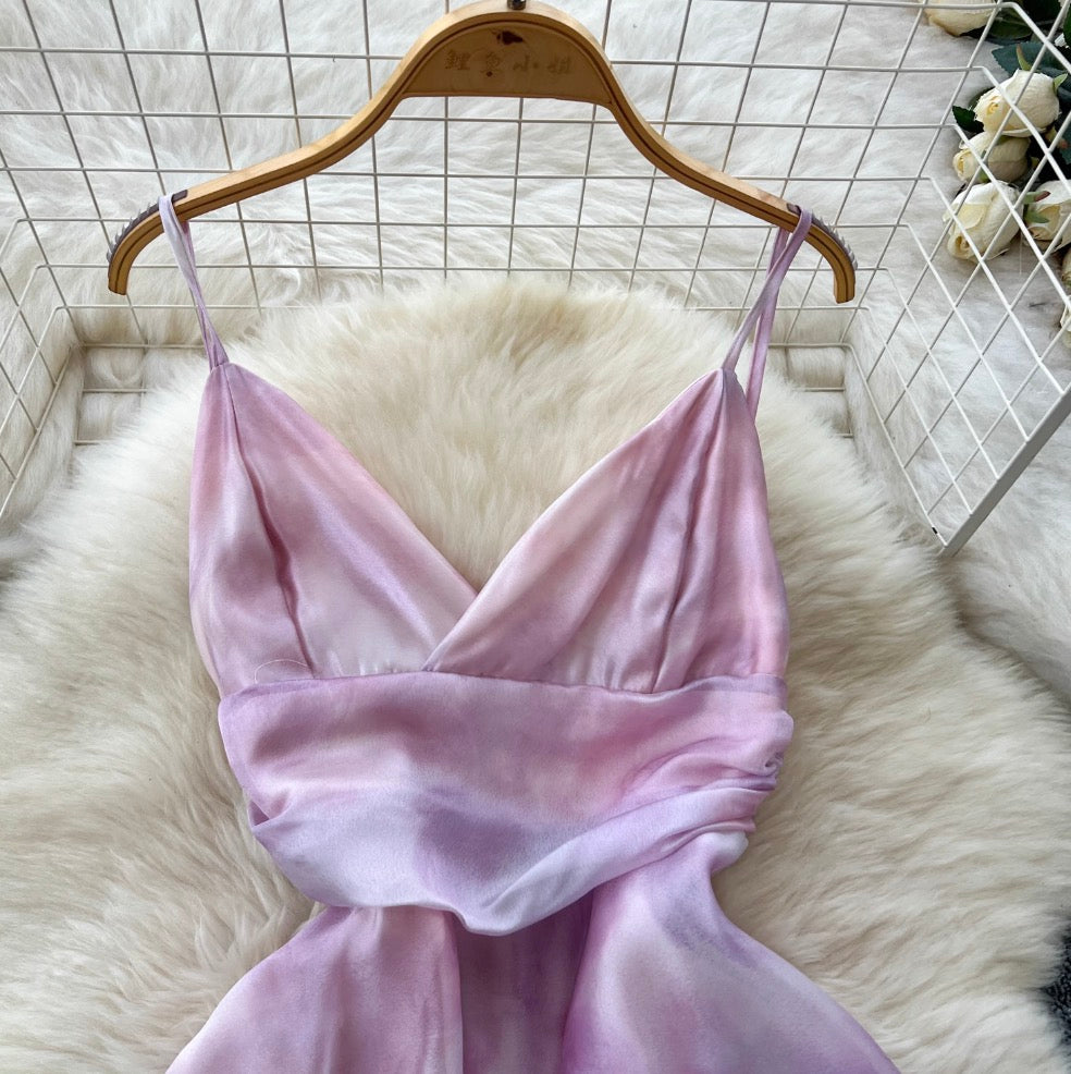 Irregular Design Purple Ruffled Slip Dress