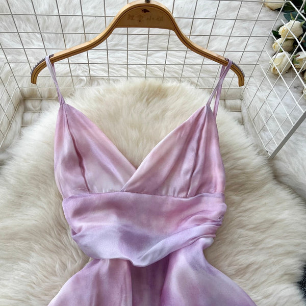 Irregular Design Purple Ruffled Slip Dress