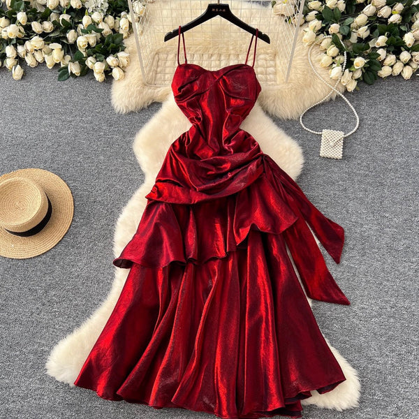 High-end Metal Red Slip Party Dress