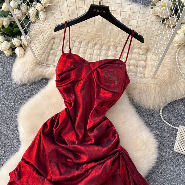 High-end Metal Red Slip Party Dress