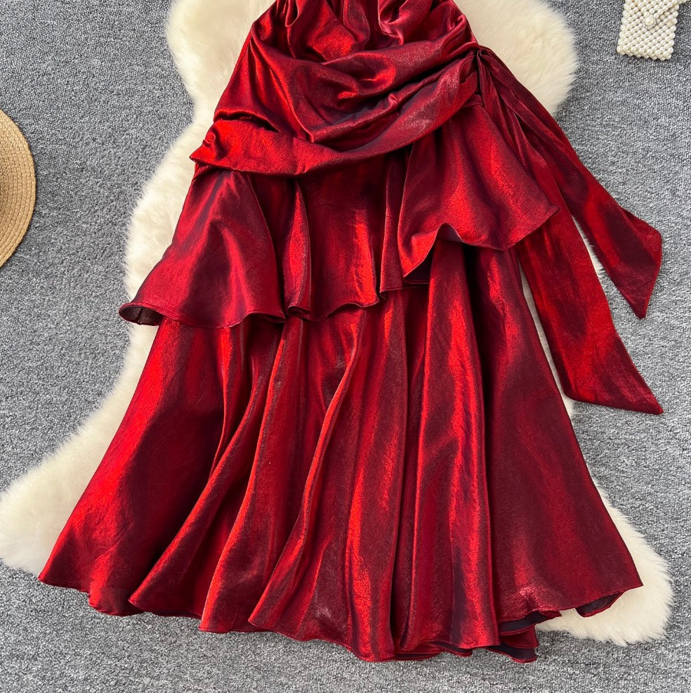 High-end Metal Red Slip Party Dress