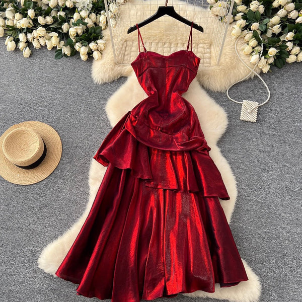 High-end Metal Red Slip Party Dress