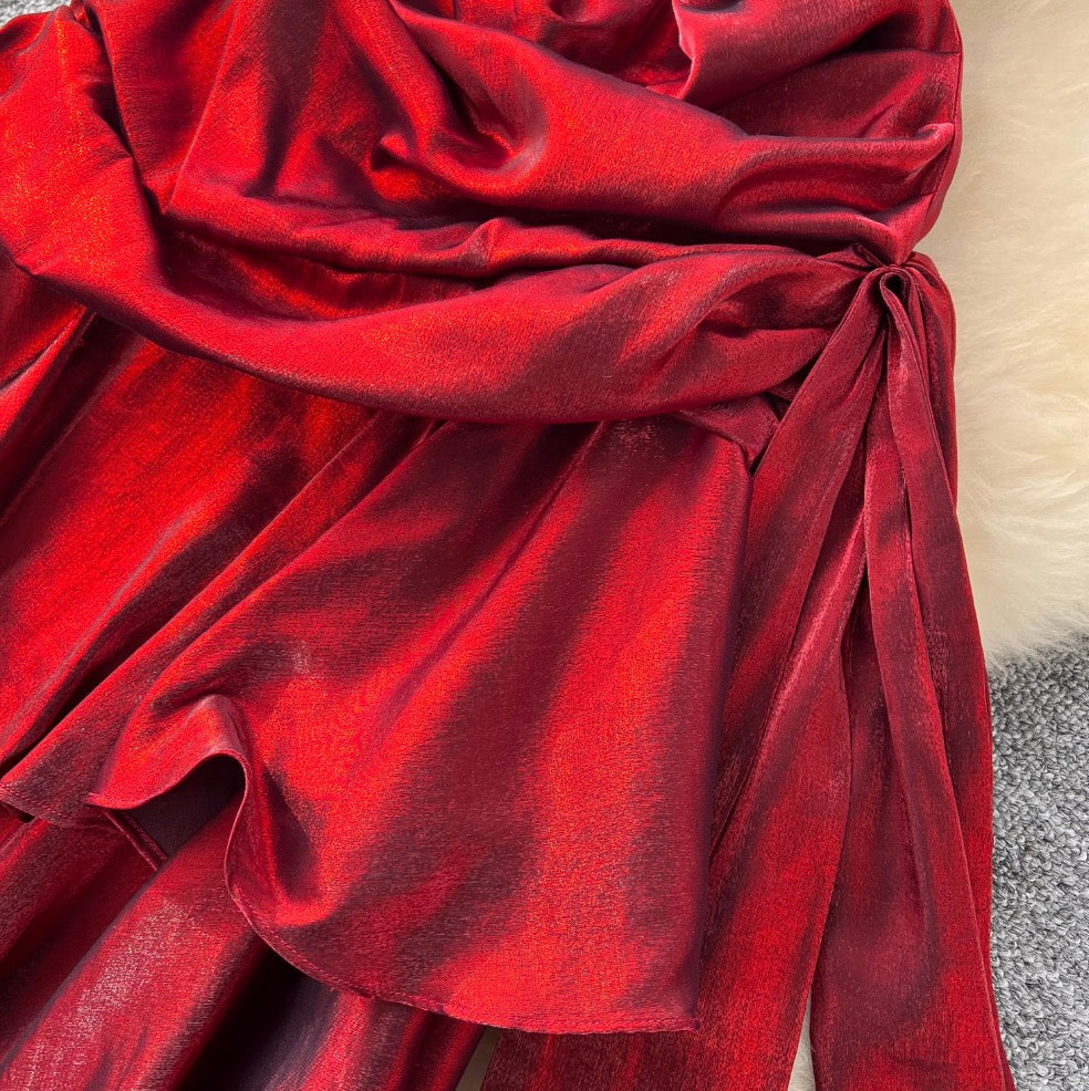 High-end Metal Red Slip Party Dress