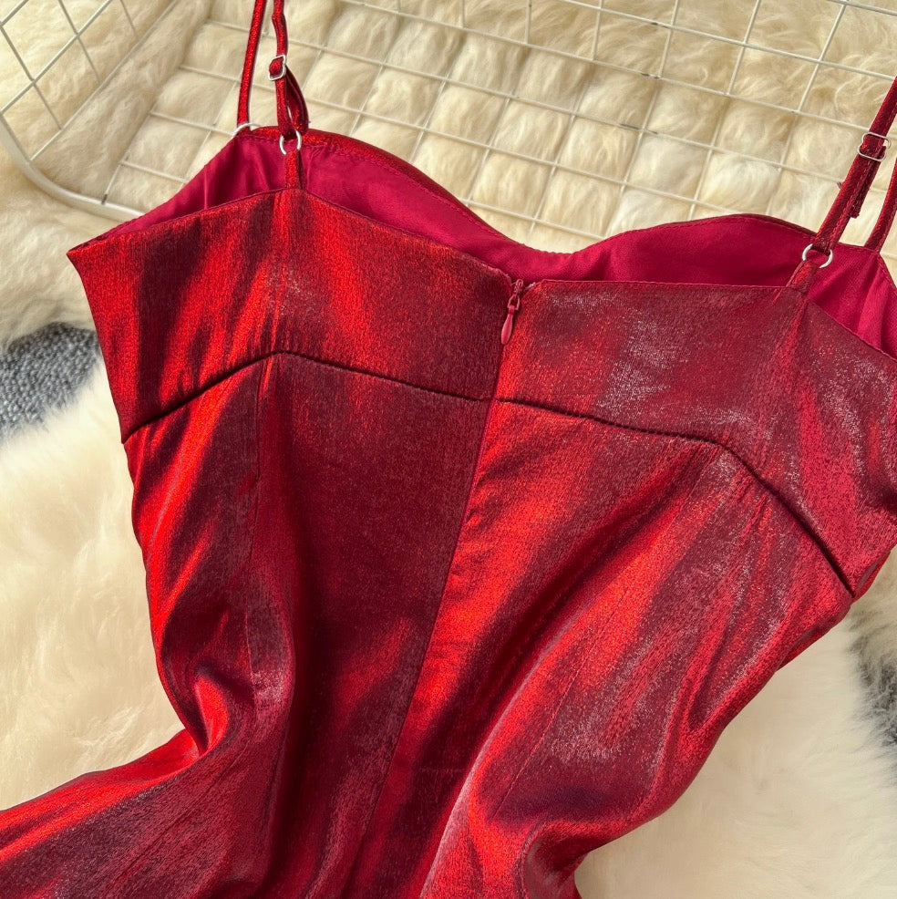 High-end Metal Red Slip Party Dress