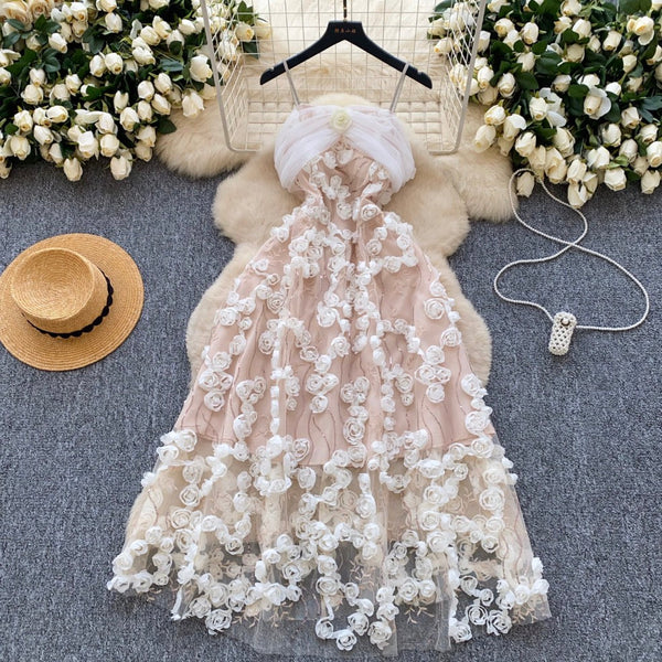 3D Sequined Floral Slip Dress