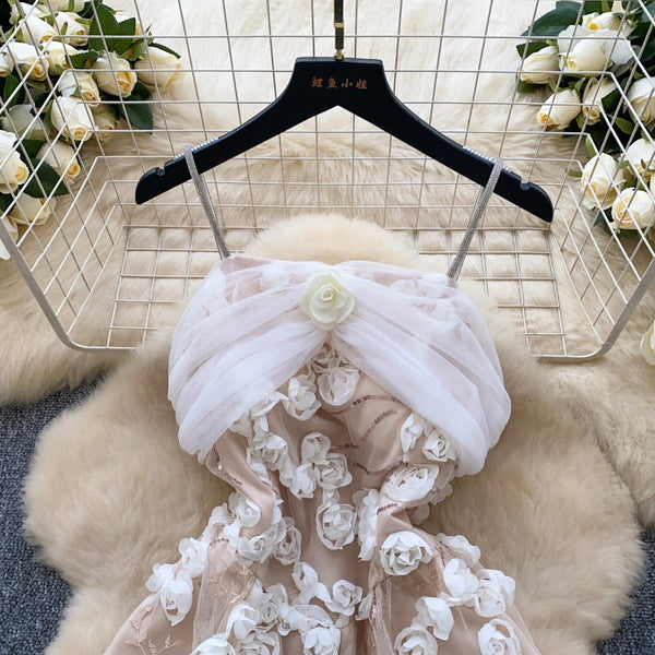 3D Sequined Floral Slip Dress