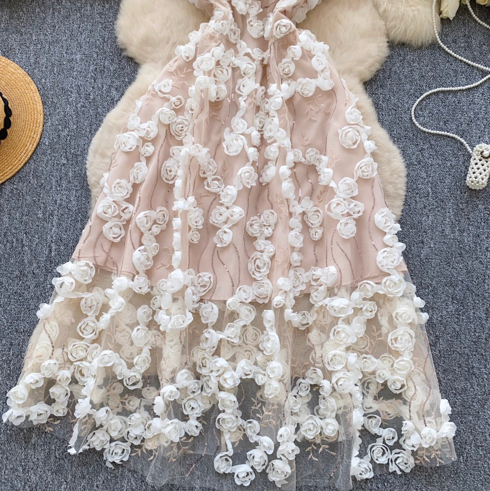 3D Sequined Floral Slip Dress