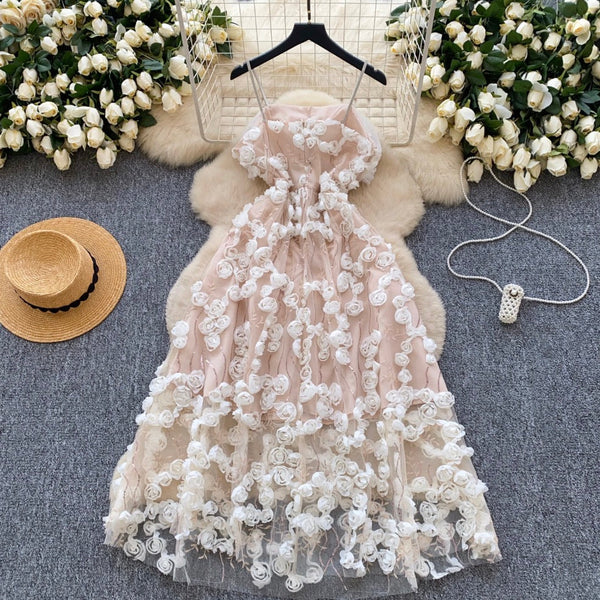 3D Sequined Floral Slip Dress