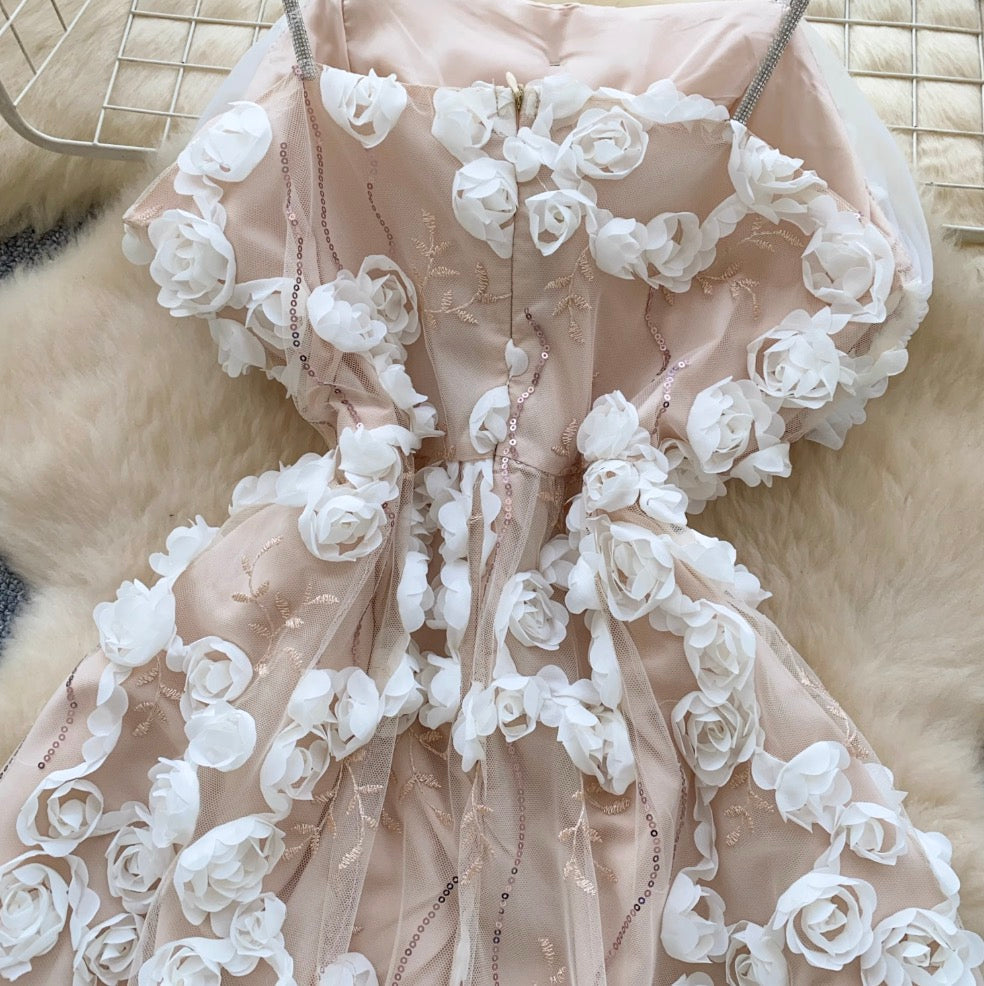 3D Sequined Floral Slip Dress