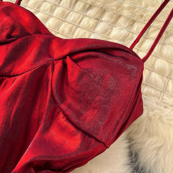 High-end Metal Red Slip Party Dress