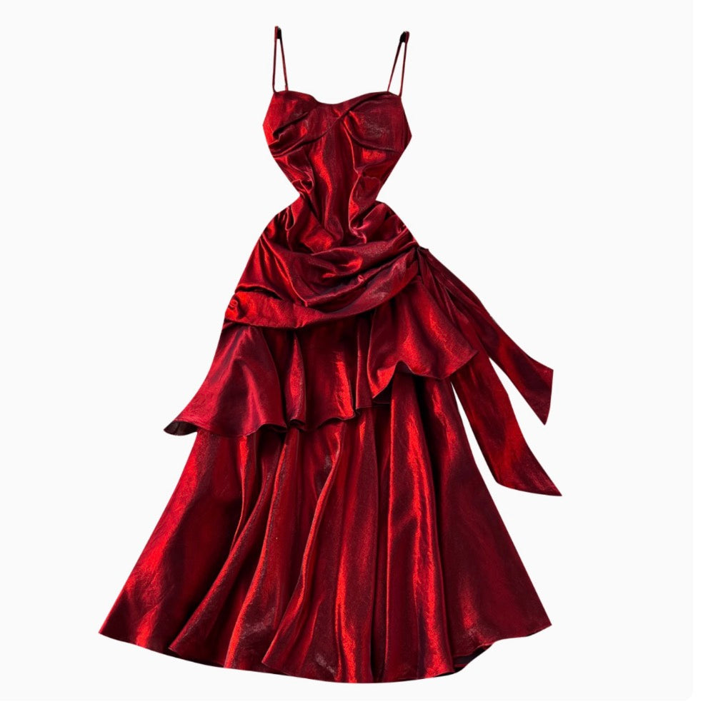 High-end Metal Red Slip Party Dress