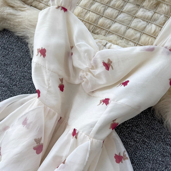 French Style Printed Chiffon Slip Dress