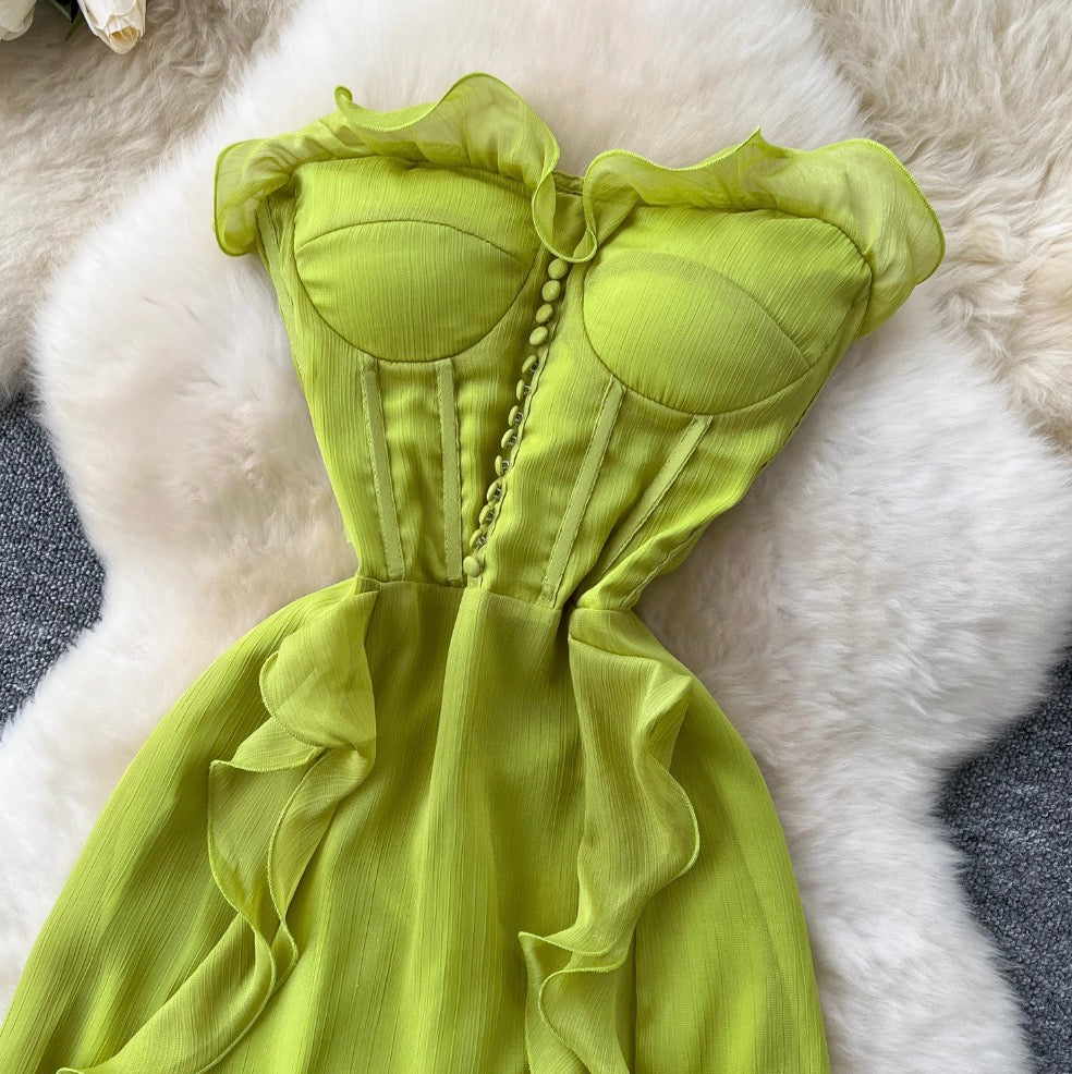Irregular Design Ruffled Bustier Dress