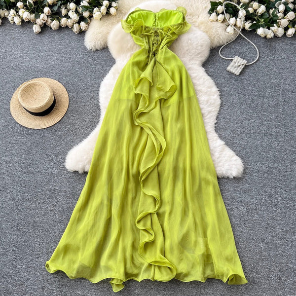 Irregular Design Ruffled Bustier Dress