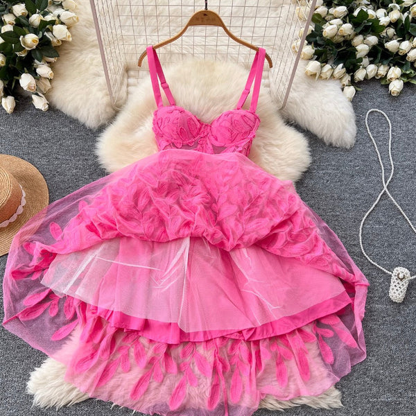 Courtly Embroidery Mesh Slip Dress