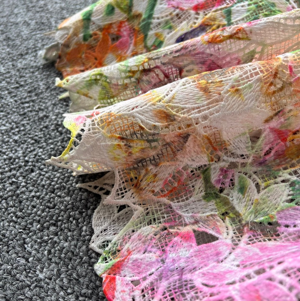 Hollowed Colorful Floral Mesh Slip Dress