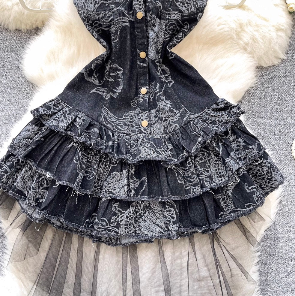 Vintage Distressed Denim Puffy Dress