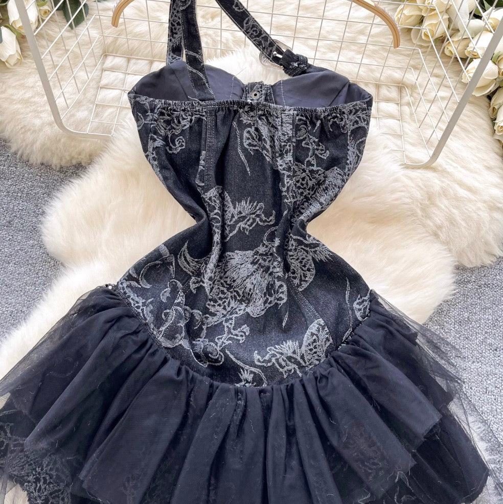 Vintage Distressed Denim Puffy Dress