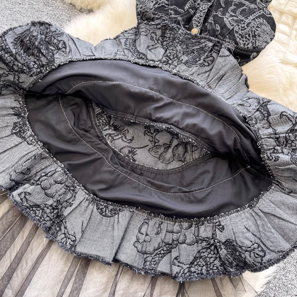 Vintage Distressed Denim Puffy Dress