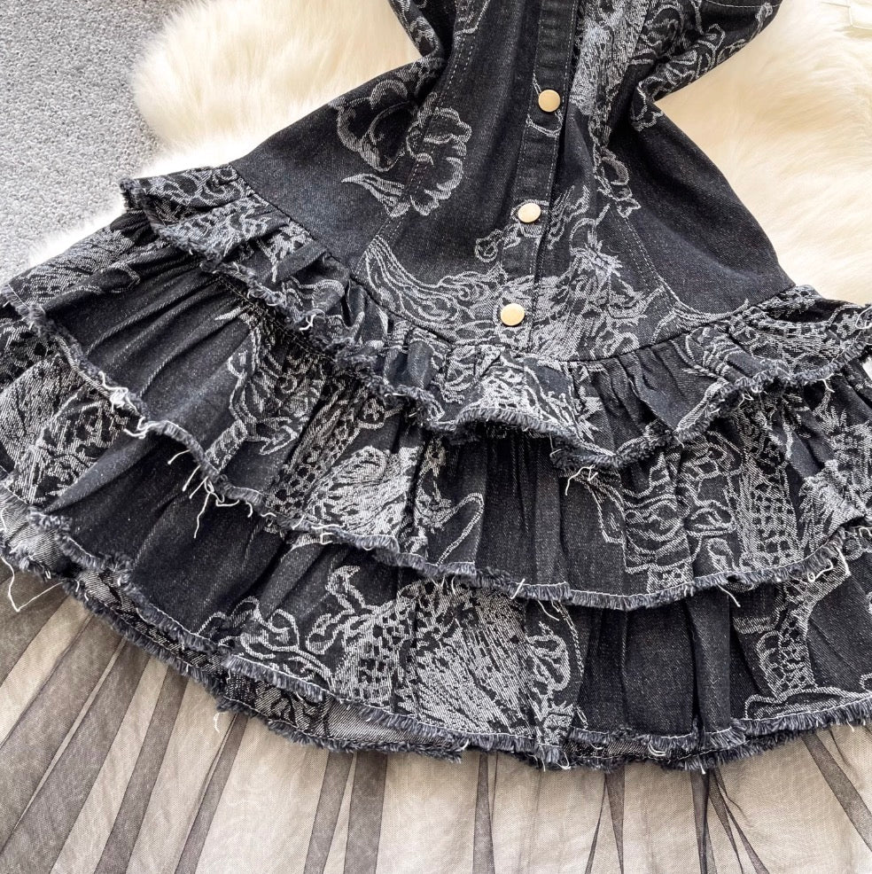 Vintage Distressed Denim Puffy Dress