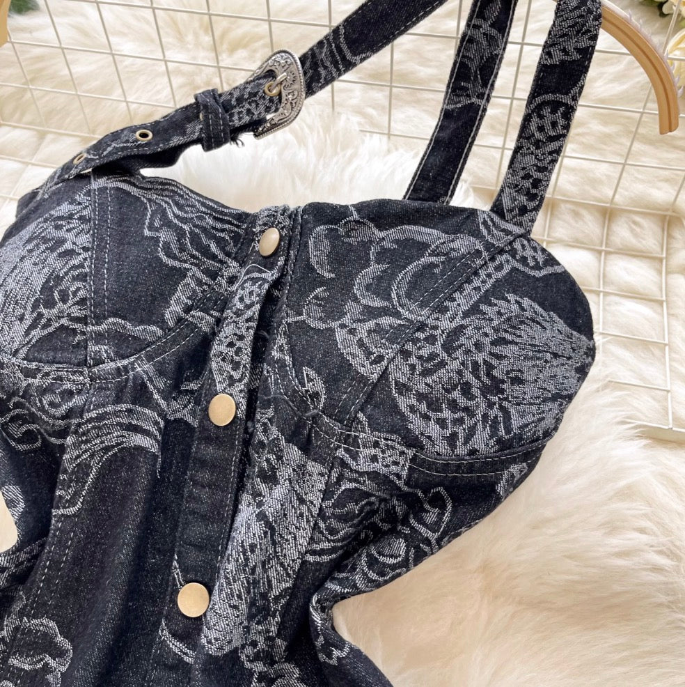 Vintage Distressed Denim Puffy Dress