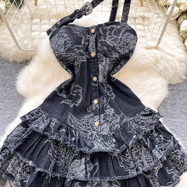 Vintage Distressed Denim Puffy Dress