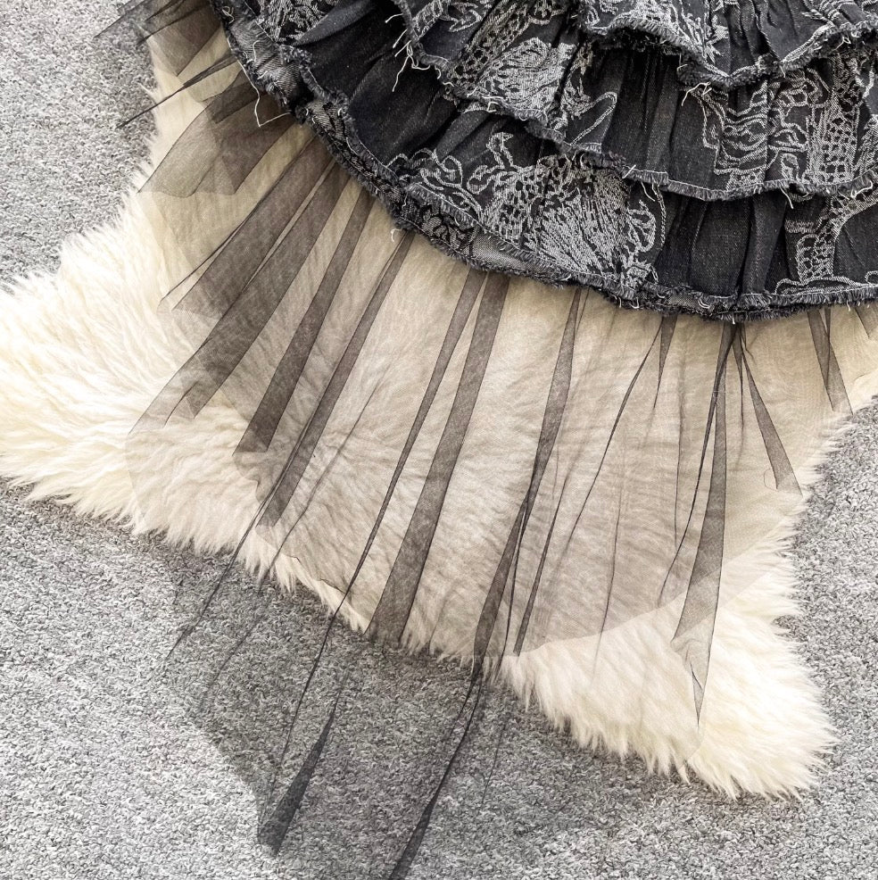 Vintage Distressed Denim Puffy Dress