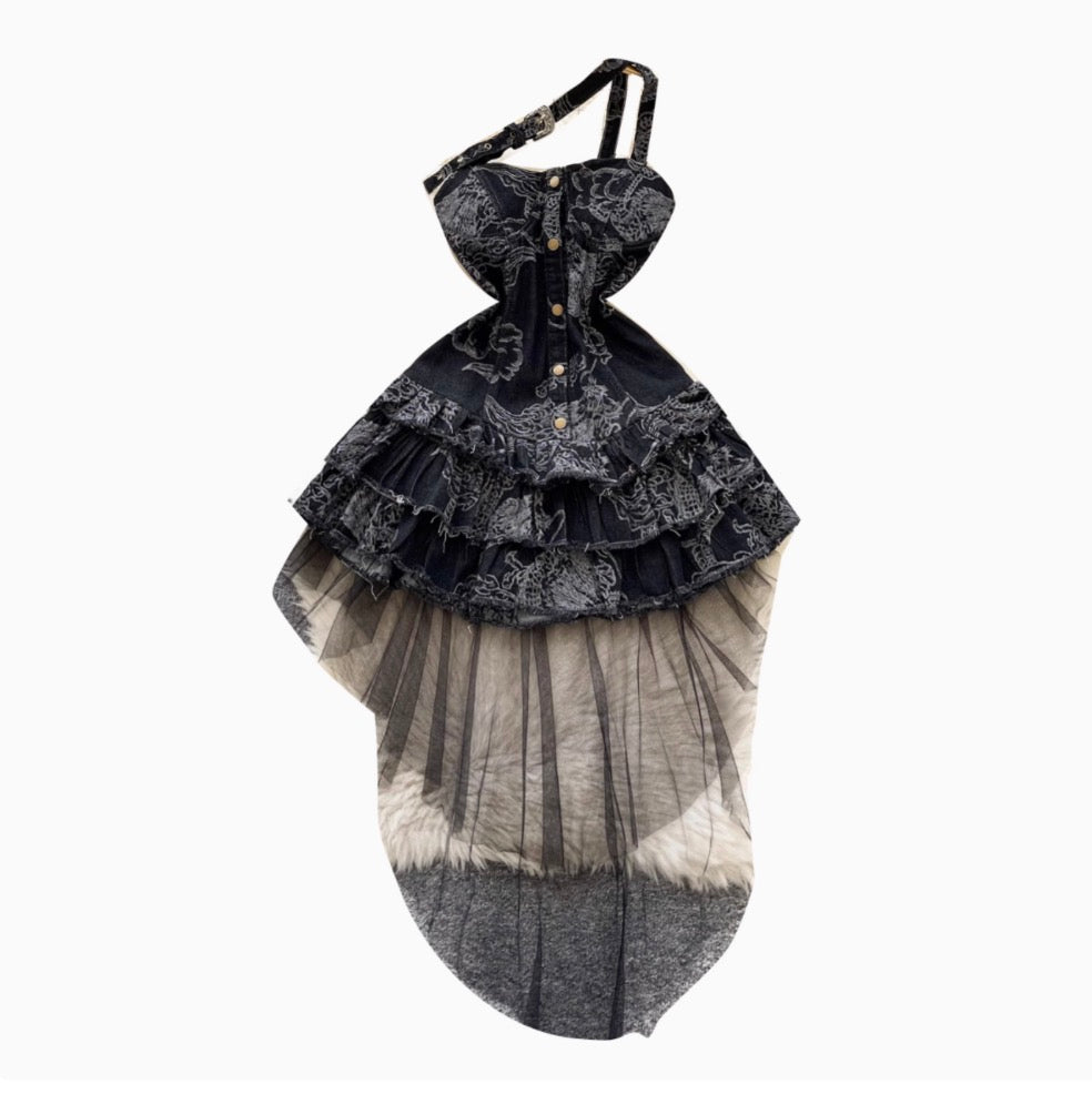 Vintage Distressed Denim Puffy Dress