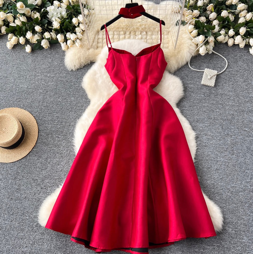 Elegant A-line Slip Dress with Choker