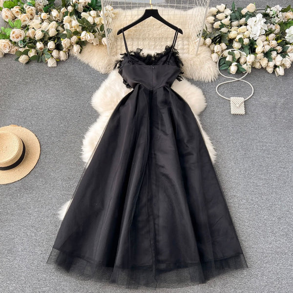 Vintage Furry Patchwork Black Slip Dress