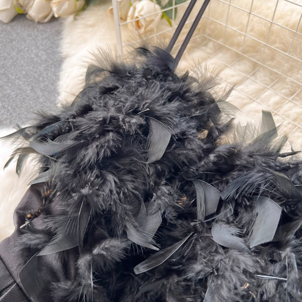 Vintage Furry Patchwork Black Slip Dress