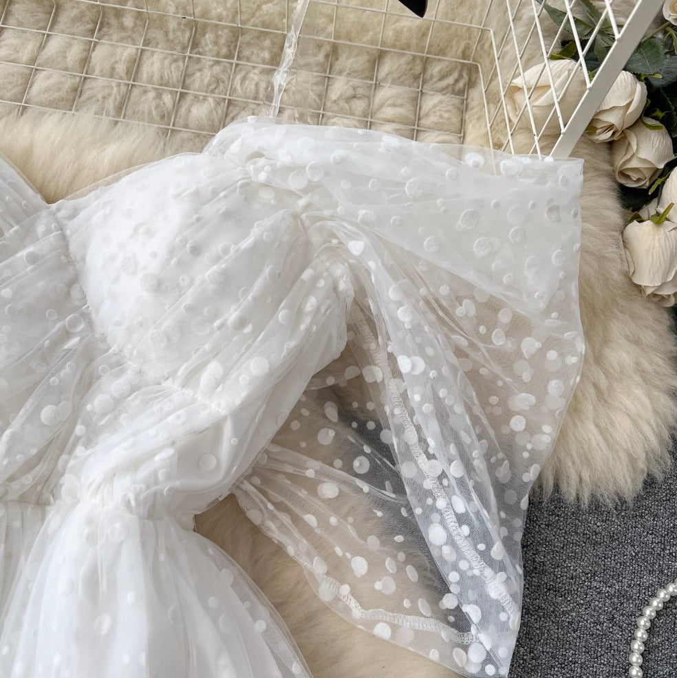 French Style Puffy Mesh Slip Dress